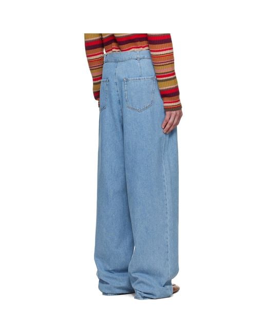 Dries Van Noten Blue Belted Pleat Jeans for men