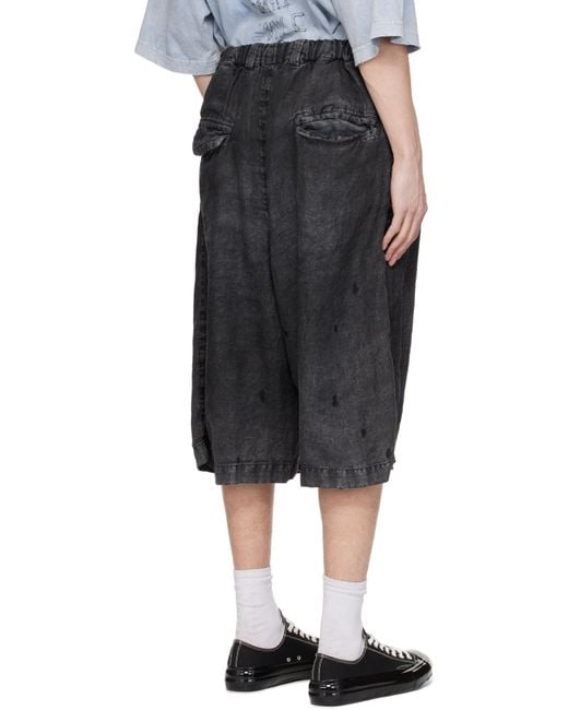 Maison Mihara Yasuhiro Black Aged Linen Wide Shorts for men