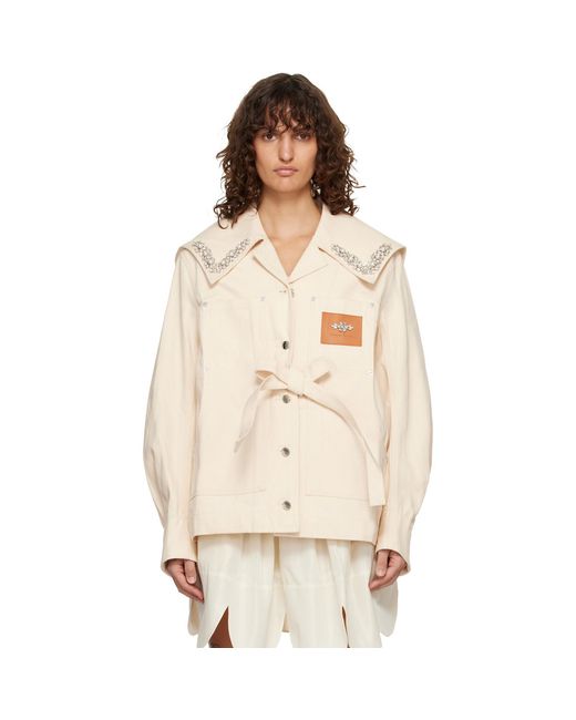 Simone Rocha Natural Off- Sailor Collar Workwear Bow Denim Jacket