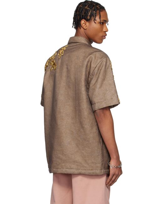 メンズ Dries Van Noten ブラウン グラフィック ハードウェア シャツ Brown