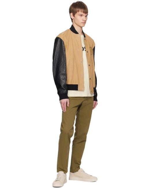 Boss Black Tan & Stand Collar Leather Bomber Jacket for men