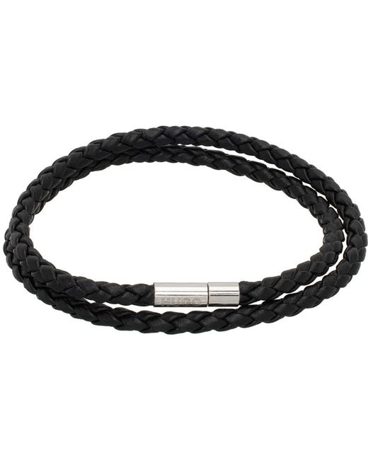 HUGO Black Leather Bracelet for men