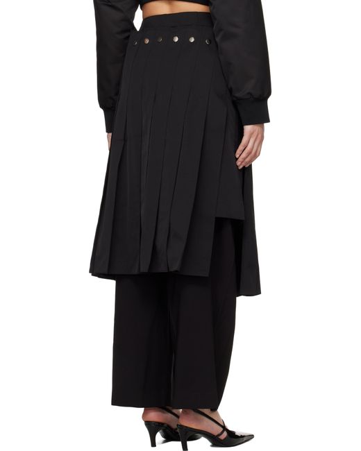 ROKH Black Double Layered Pleated Midi Skirt