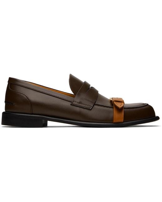 J.W. Anderson Black Brown Leather Pin-buckle Loafers for men