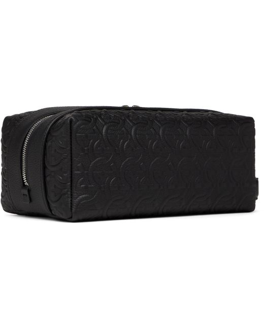 Ferragamo Black Embossed Gancini Travel Pouch for men