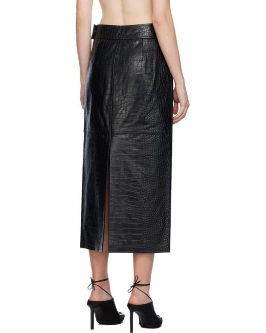 Helmut Lang Black Embossed Leather Midi Skirt