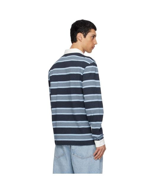Lacoste Blue Relaxed Fit Striped Piqué Rugby Polo for men