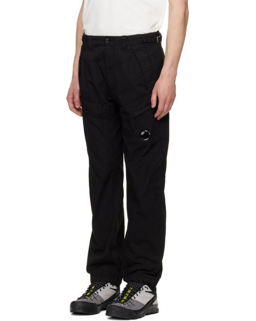 メンズ C P Company ブラック コットンギャバジン レギュラー カーゴパンツ Black