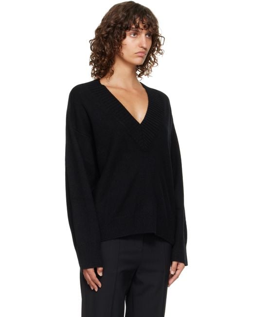 Loulou de Saison Black Sage Lds V Neck Cashmere Sweater