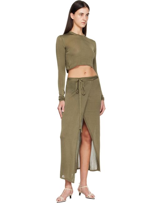 Frankie Shop Green Khaki Alsen Thin Knit Wrap Maxi Skirt