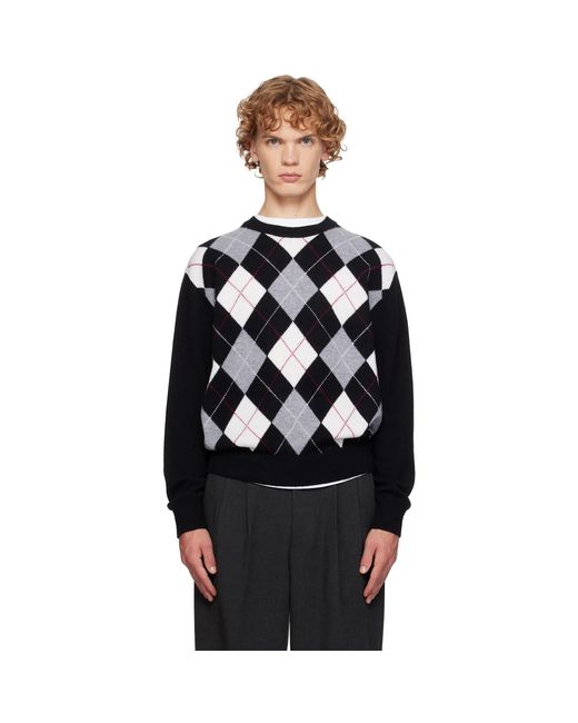 DUNST Black Argyle Crew Neck Sweater for men