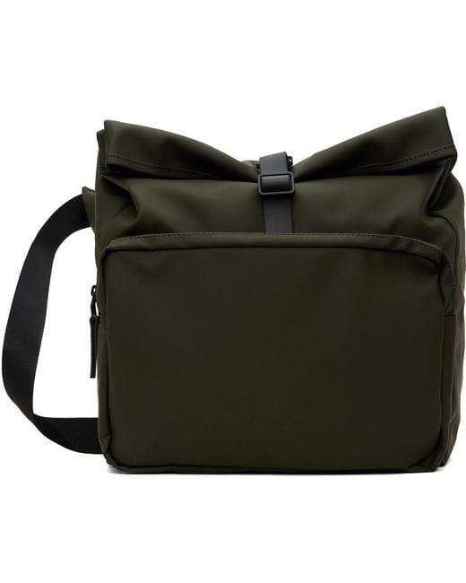 メンズ Rains カーキ Commuter ロールトップ バッグ Black