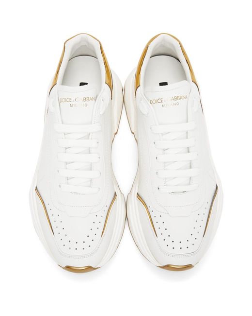 Dolce & Gabbana Leather White And Gold Daymaster Sneakers for Men - Lyst