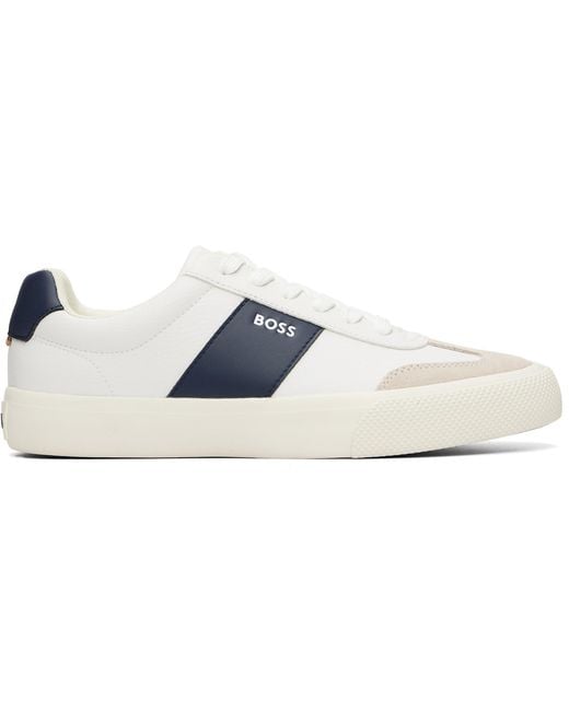Boss Black Grained Faux-Leather Sneakers for men