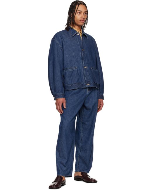 SOSHIOTSUKI Blue Manipulation Drape Pocket Washed Denim Jacket for men