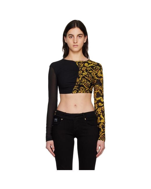 Versace Jeans Couture Black & Yellow Cropped Blouse