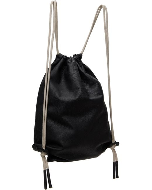 Rick Owens Black Hollywood Drawstring Backpack for men
