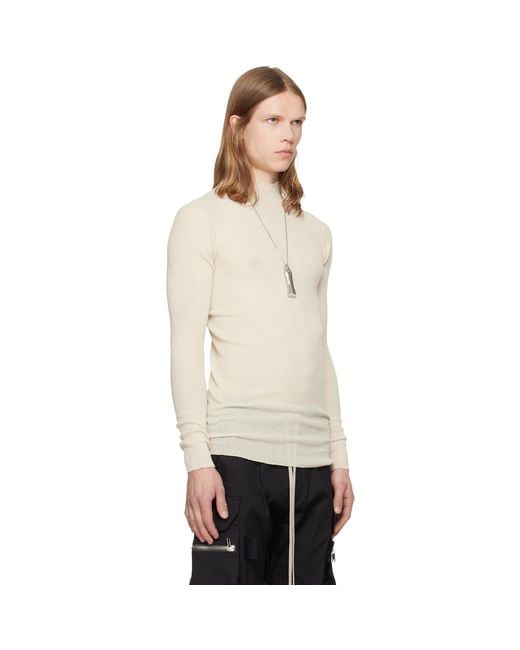 Rick Owens Natural Off- Tower Ribbed Lupetto Sweater for men