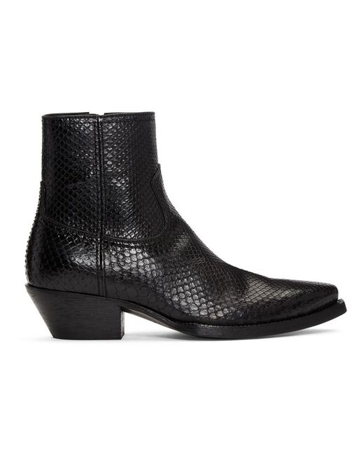 Saint Laurent Black Python Lukas Boots for men