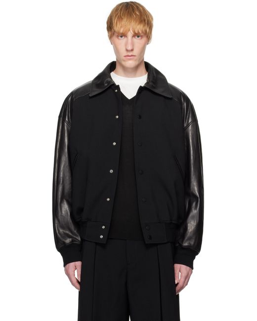 Jil Sander Black Padded Leather Bomber Jacket for men