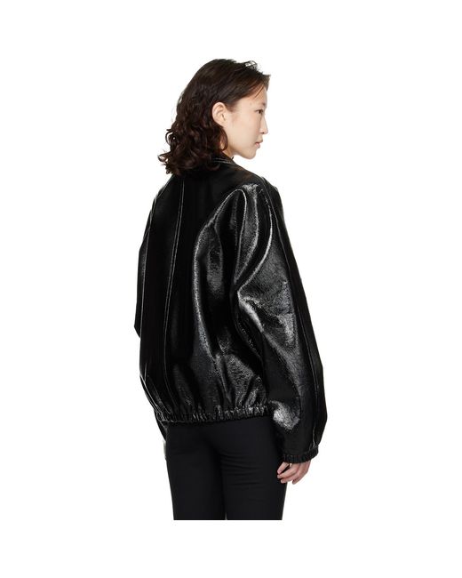 Courreges Black Vinyl Zipped Bomber Jacket