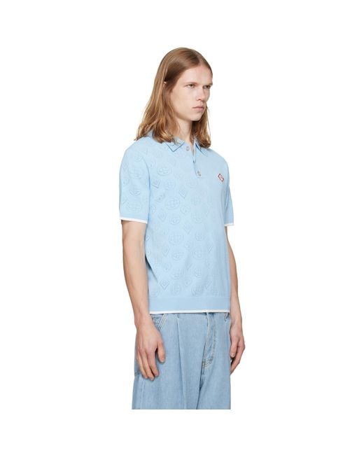 Casablanca Blue Pointelle Polo for men