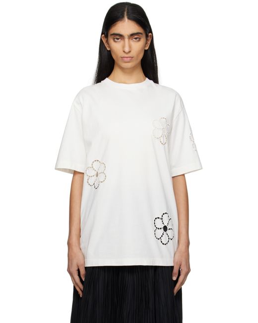 MSGM Women's White Off- Floral T-Shirt