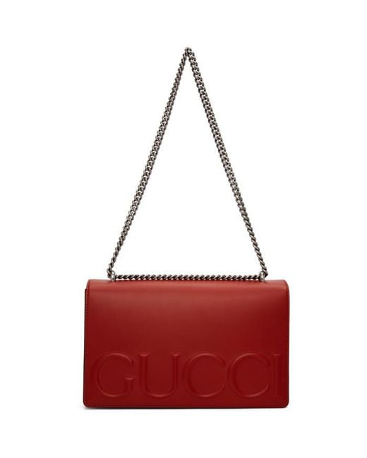 Gucci Red Xl Embossed Chain Strap Bag