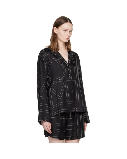 Totême  Black Monogram Silk Pj Shirt