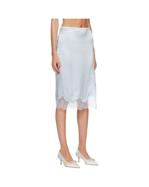 R2W Blue Milena Silk Lace Midi Skirt