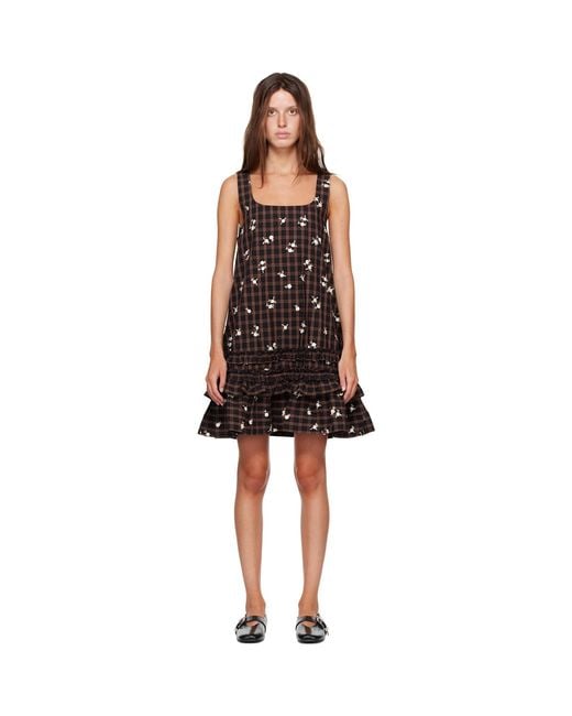 Ganni Black Printed Check Minidress