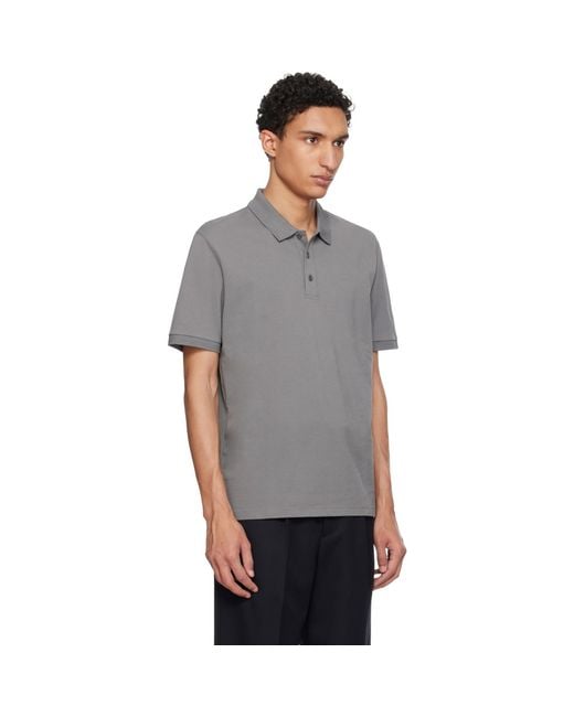 HUGO Gray Cotton Piqué Logo Polo for men