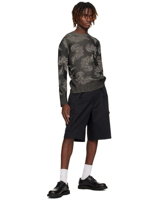 Dries Van Noten Black Pleated Cargo Shorts for men