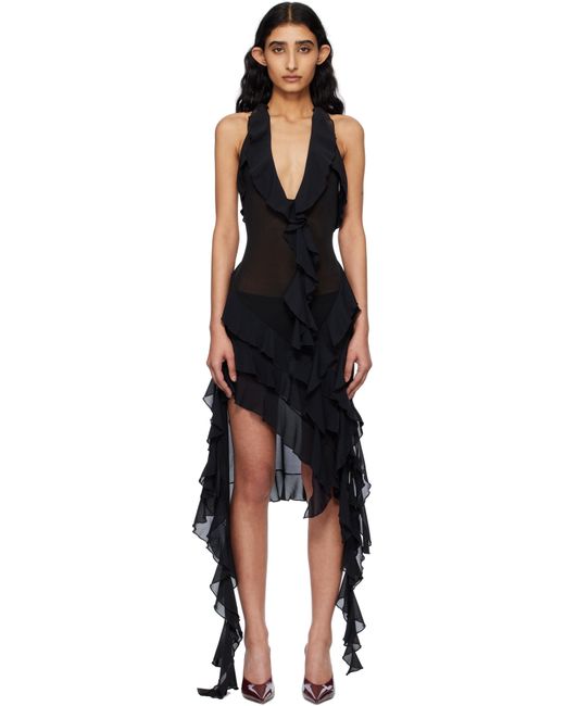 Fanci Club Black Ruffle Midi Dress