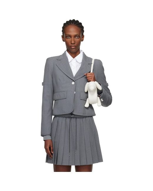 Thom Browne Gray Wool Seersucker Cropped Blazer