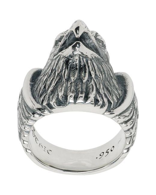 Yohji Yamamoto Gray Eagle Head Ring for men