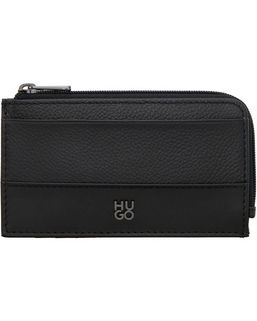 HUGO Black Stacked Logo Card Holder for men