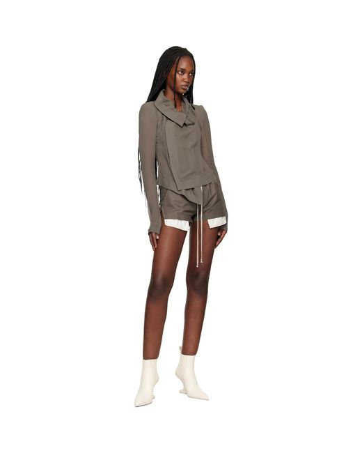 Rick Owens Black Taupe Fog Boxer Leather Shorts