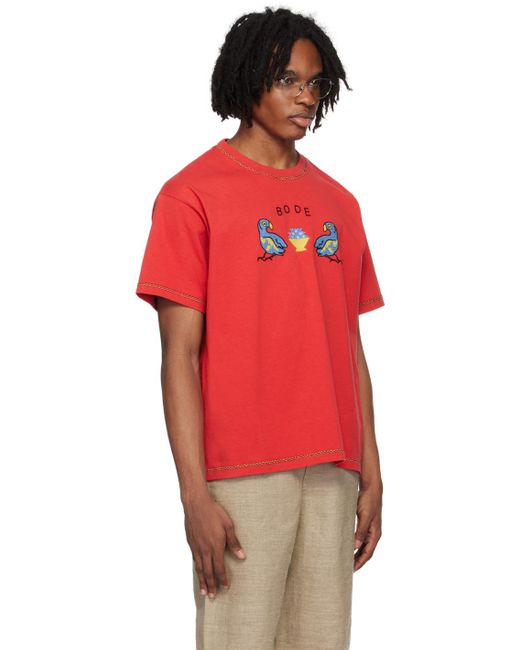 メンズ Bode レッド Twin Parakeet Tシャツ Red