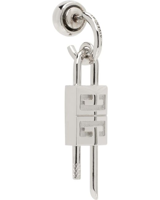 Givenchy Black Silver Lock Single Earring for men