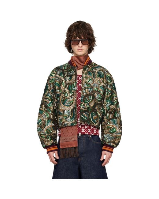 Dries Van Noten Black Embroidered Bomber Jacket for men