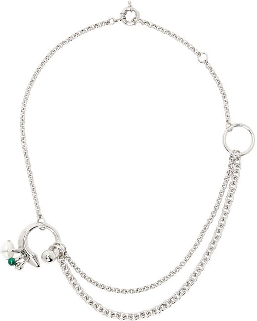 Acne White Silver Multi-chain Charm Necklace for men