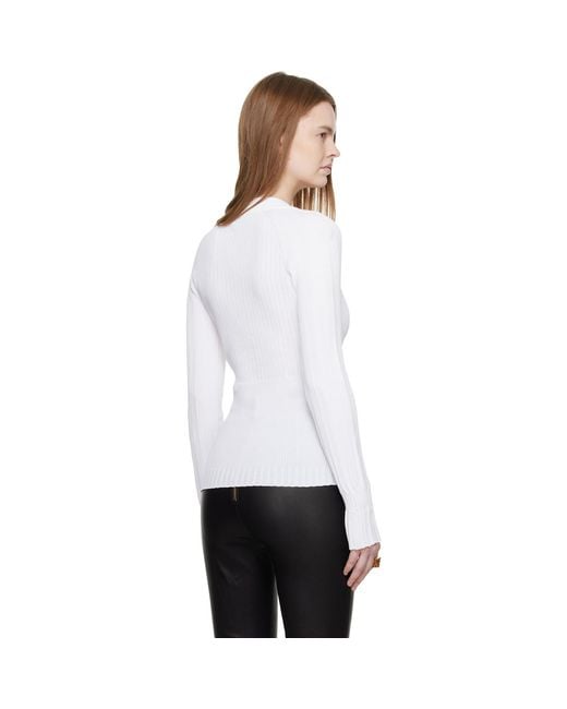 Balmain White Buttoned V-Neck Light Knit Cardigan