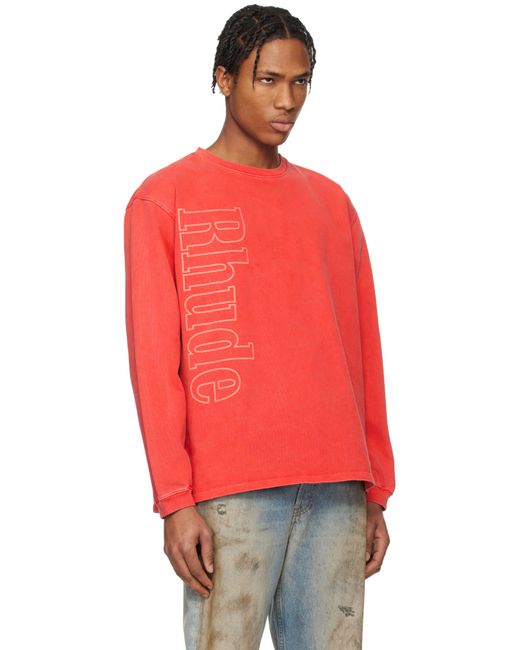 メンズ Rhude レッド Side Logo 長袖Tシャツ Red