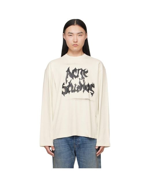 Acne Natural Off- Gothic Logo T-Shirt for men