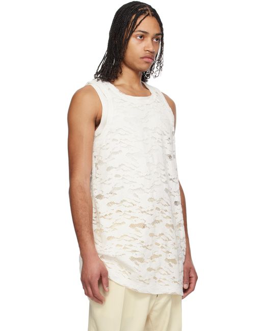 メンズ Comme des Garçons ホワイト ラッセルレース タンクトップ White