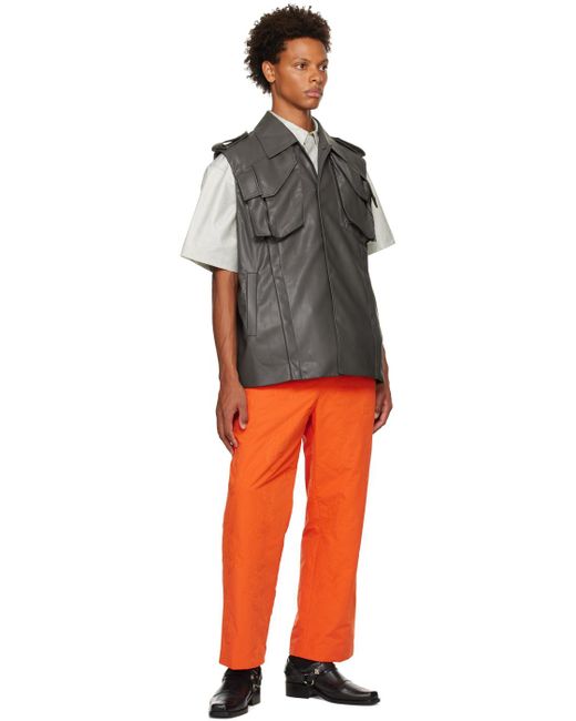 Feng Chen Wang Black Vented Faux-Leather Vest for men