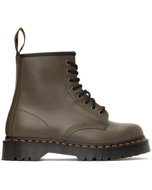 Dr. Martens Leather Grey Smooth 1460 Bex Boots in Khaki Grey (Gray) for