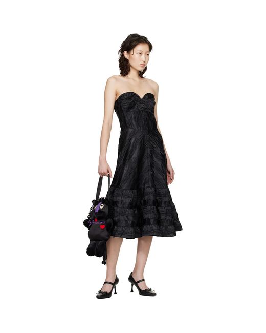 Anna Sui Black Strapless Sweetheart Midi Dress