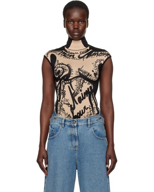 Balmain ブラック＆ベージュ Torso Motif ジャカード ニット ボディスーツ Black